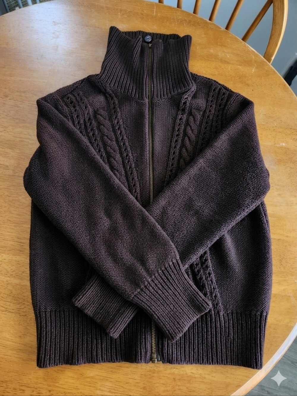 Jones New York Brown Cable Knit Zip Up Cardigan XL Slouchy Neck | Fall Cozy